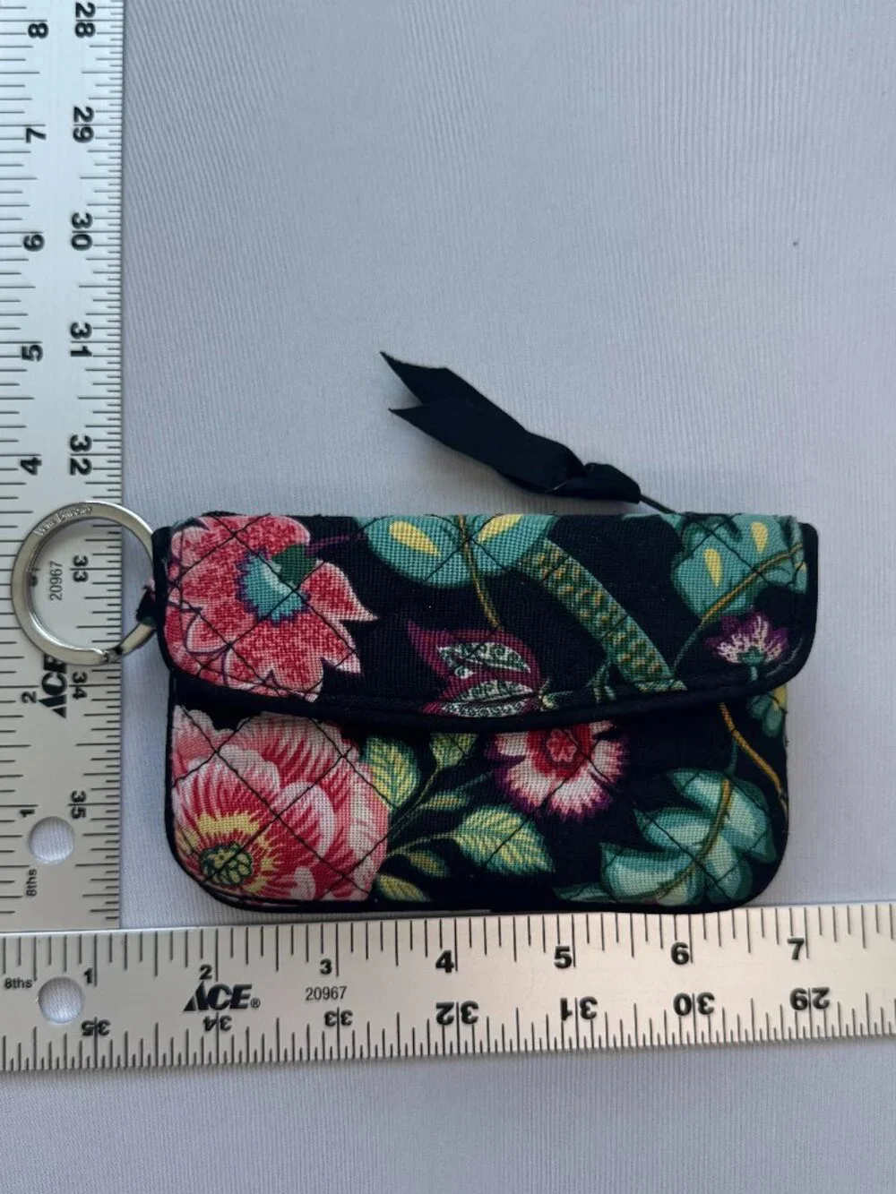 Vera Bradley Iconic Jen Zip ID Case Vines Floral Keychain Wallet Coin Purse - Picture 2 of 4